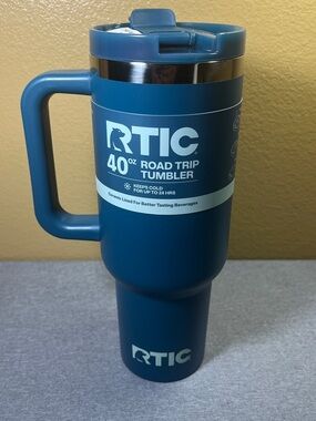 RTIC 40 Oz Ceramic Lined Road Trip Tumbler, Leak-Resistant Lid with Straw Marine